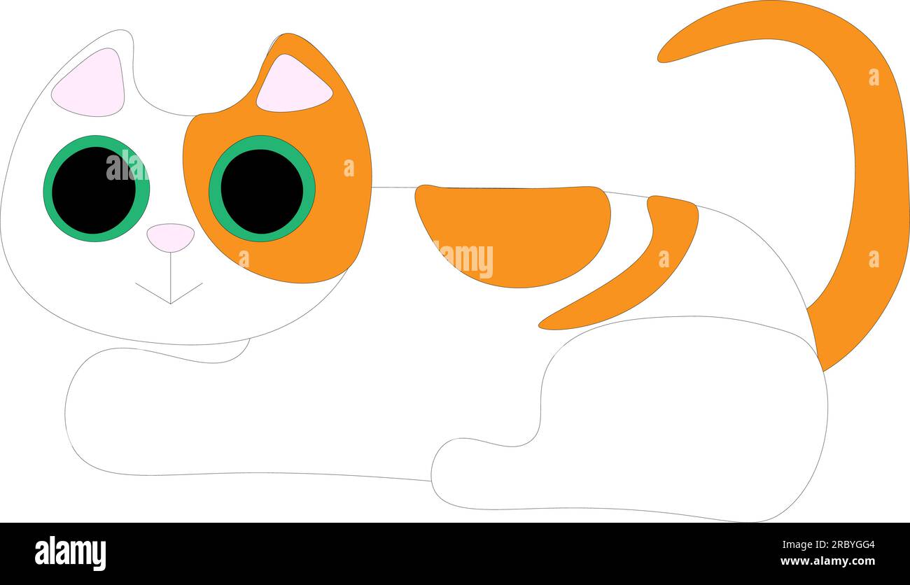 Cute white-red kitten, children's drawing. Vector illustration Stock Vector