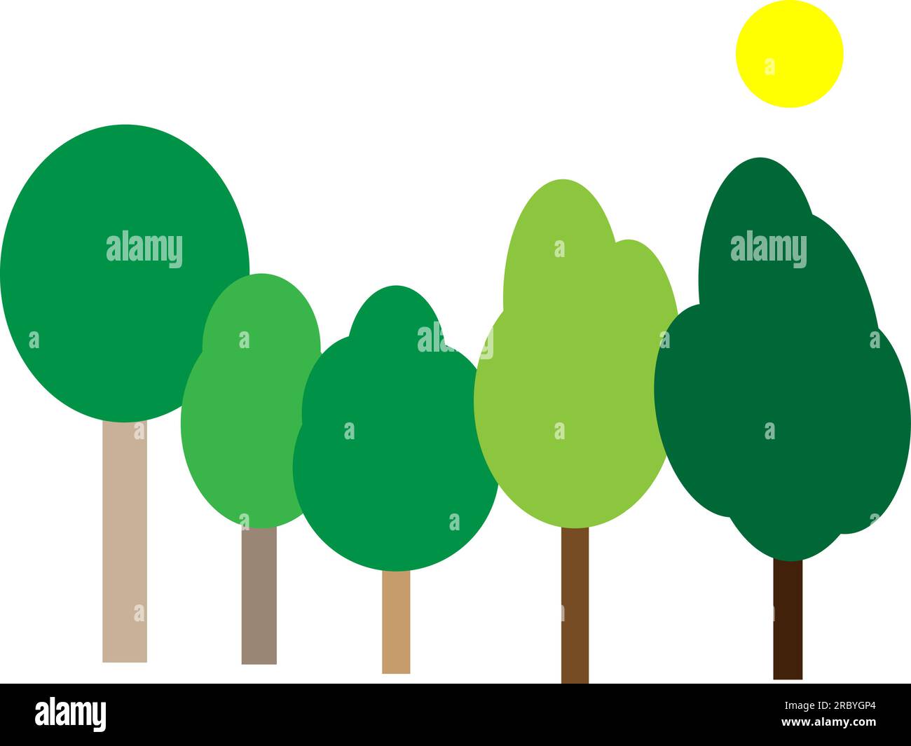 Row of trees on a white background, children's drawing. Vector illustration Stock Vector