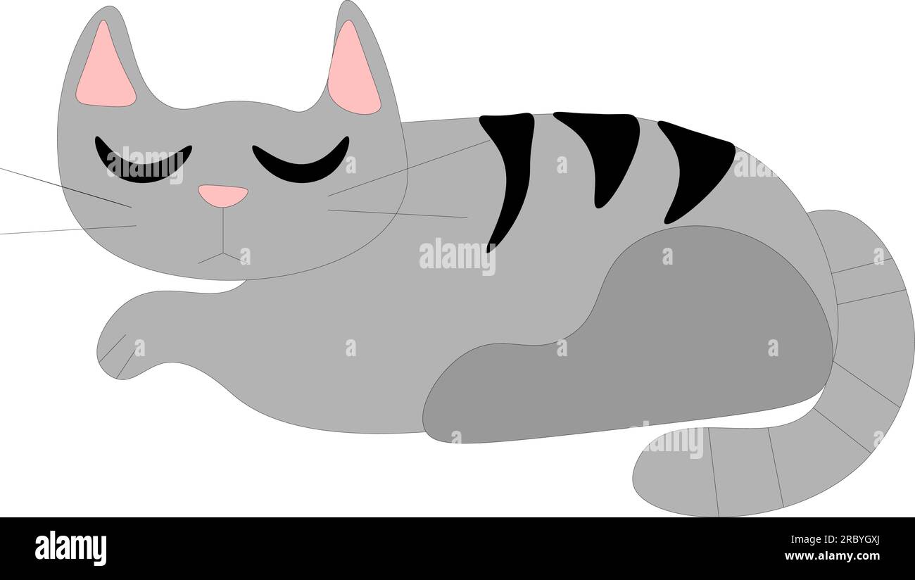 Gray cat is sleeping, children's drawing. Vector illustration Stock Vector