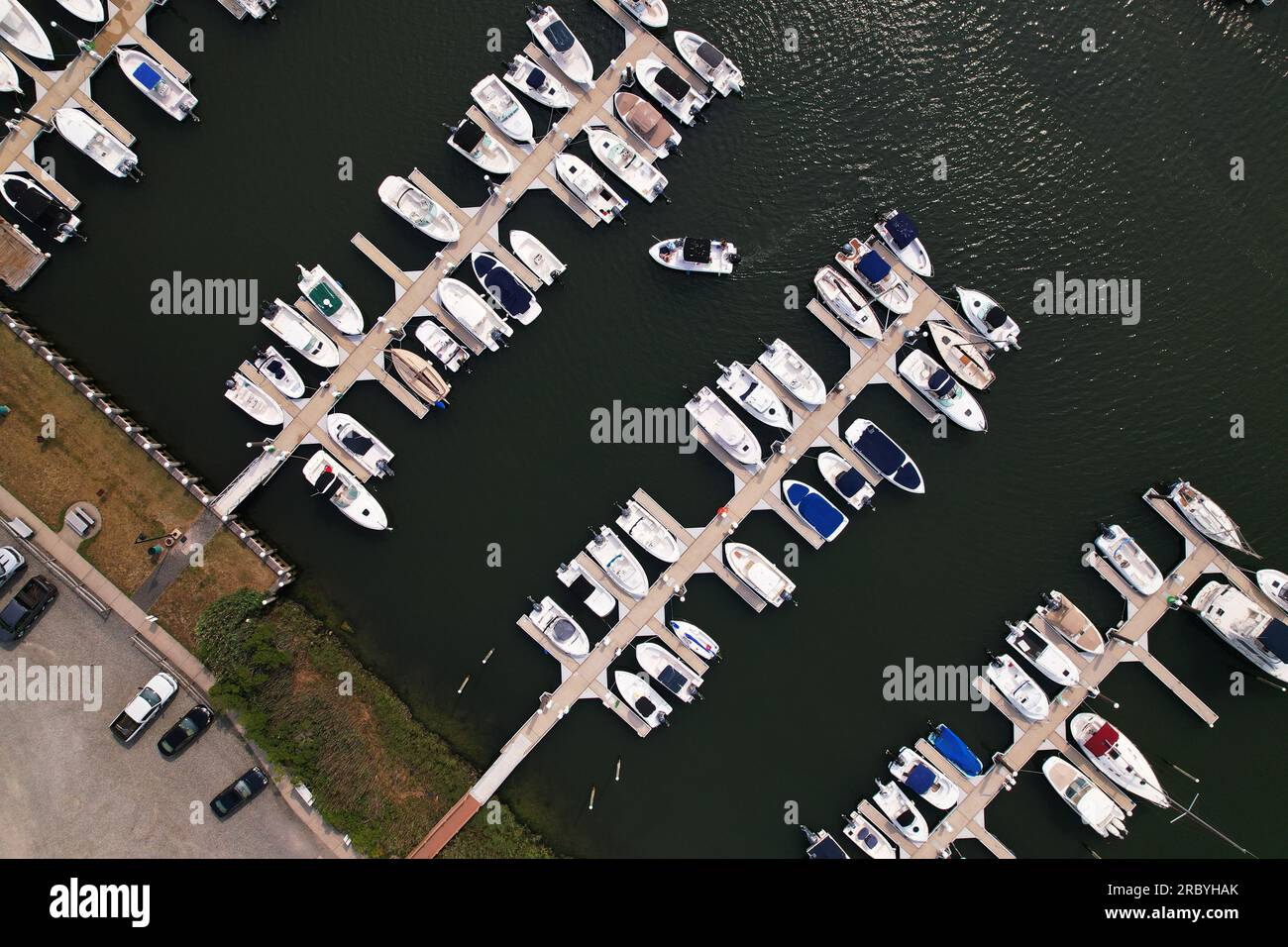 Boats in a harbor during the summer in the Peconic Bay out on Long