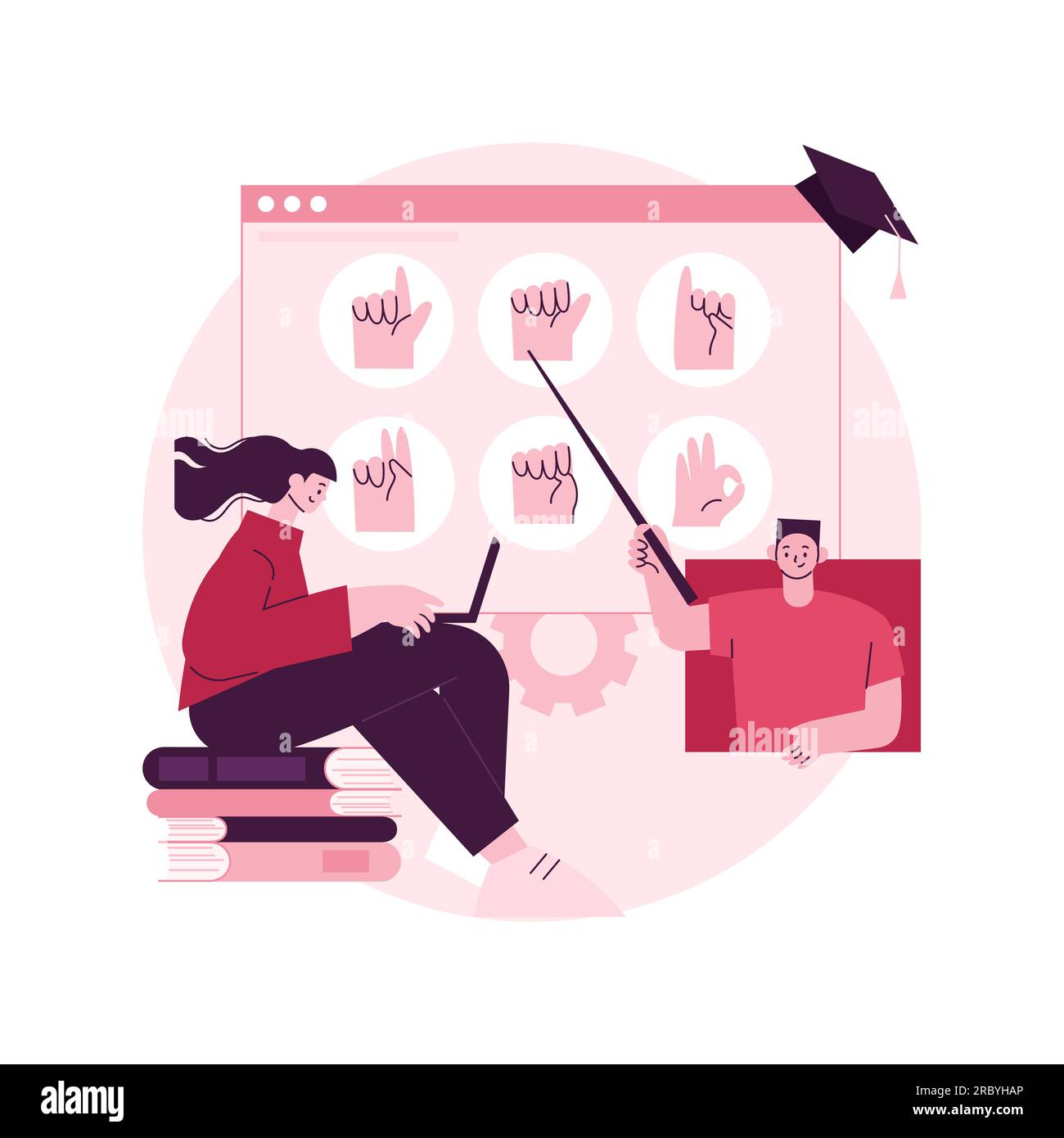 Sign language classes abstract concept vector illustration. Study sign