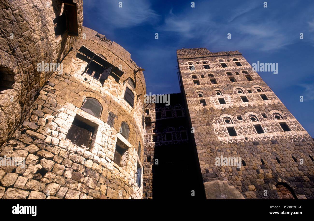 Italy Yemen Hajjara tower house in stone Stock Photo Alamy