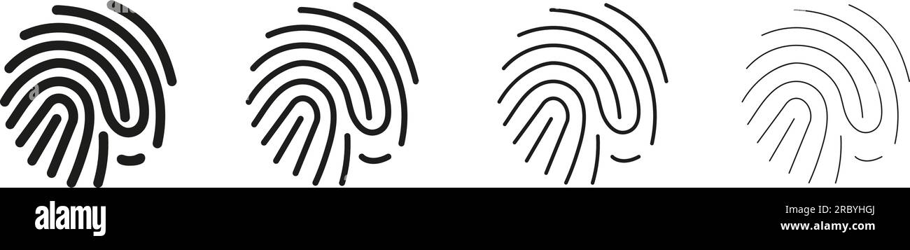 Fingerprint identification set vector. Unique thumb icons and ID lines imprint of finger. Biometric identification. Stock Vector