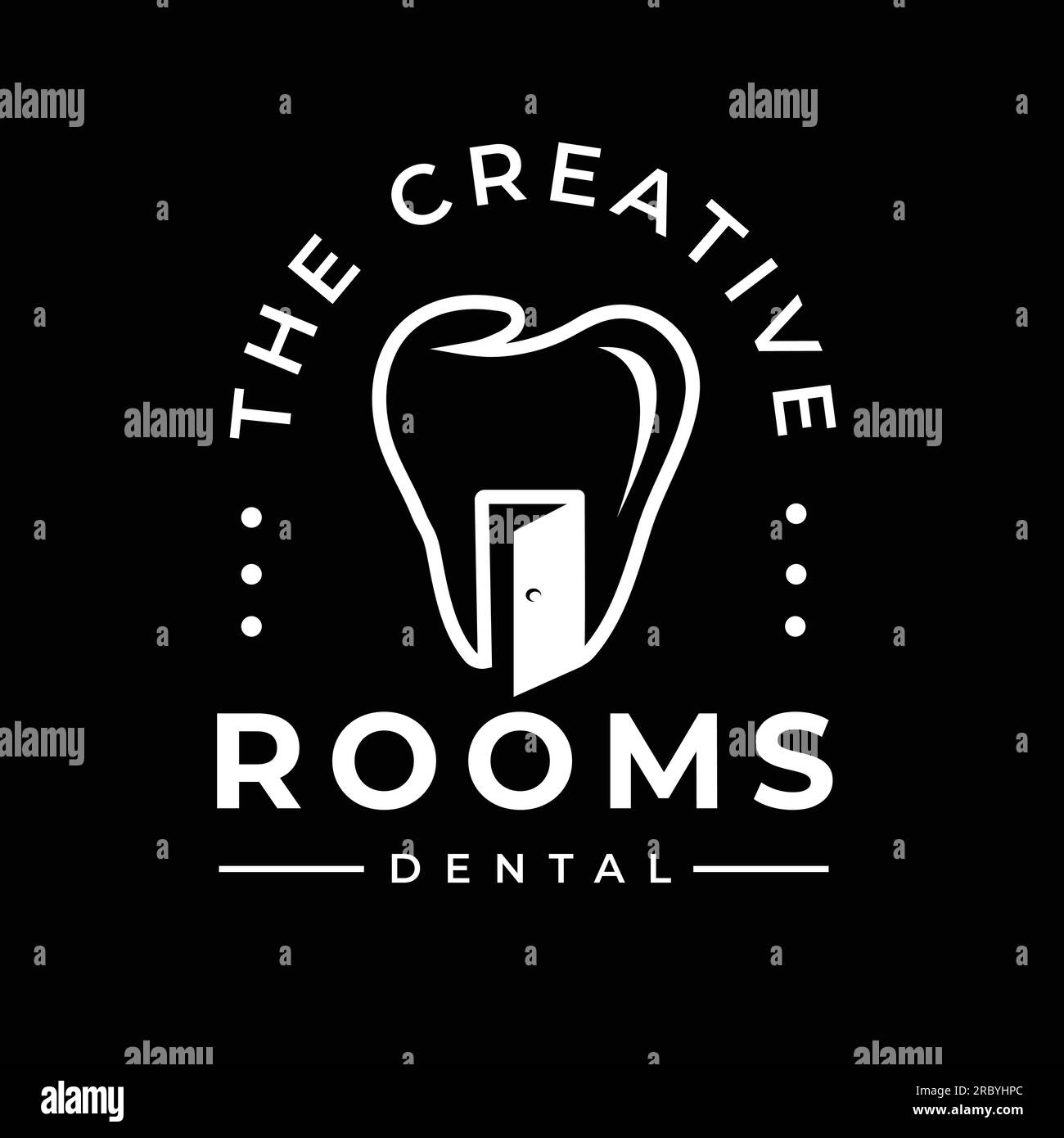 Door with dental for Creative Inspiration Room Vintage retro logo design on black background Stock Vector