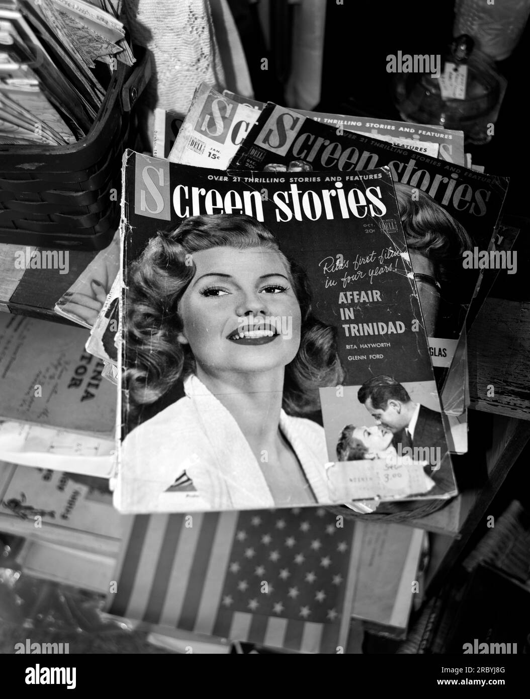 Vintage 1950s issues of Screen Stories magazine for sale in an American