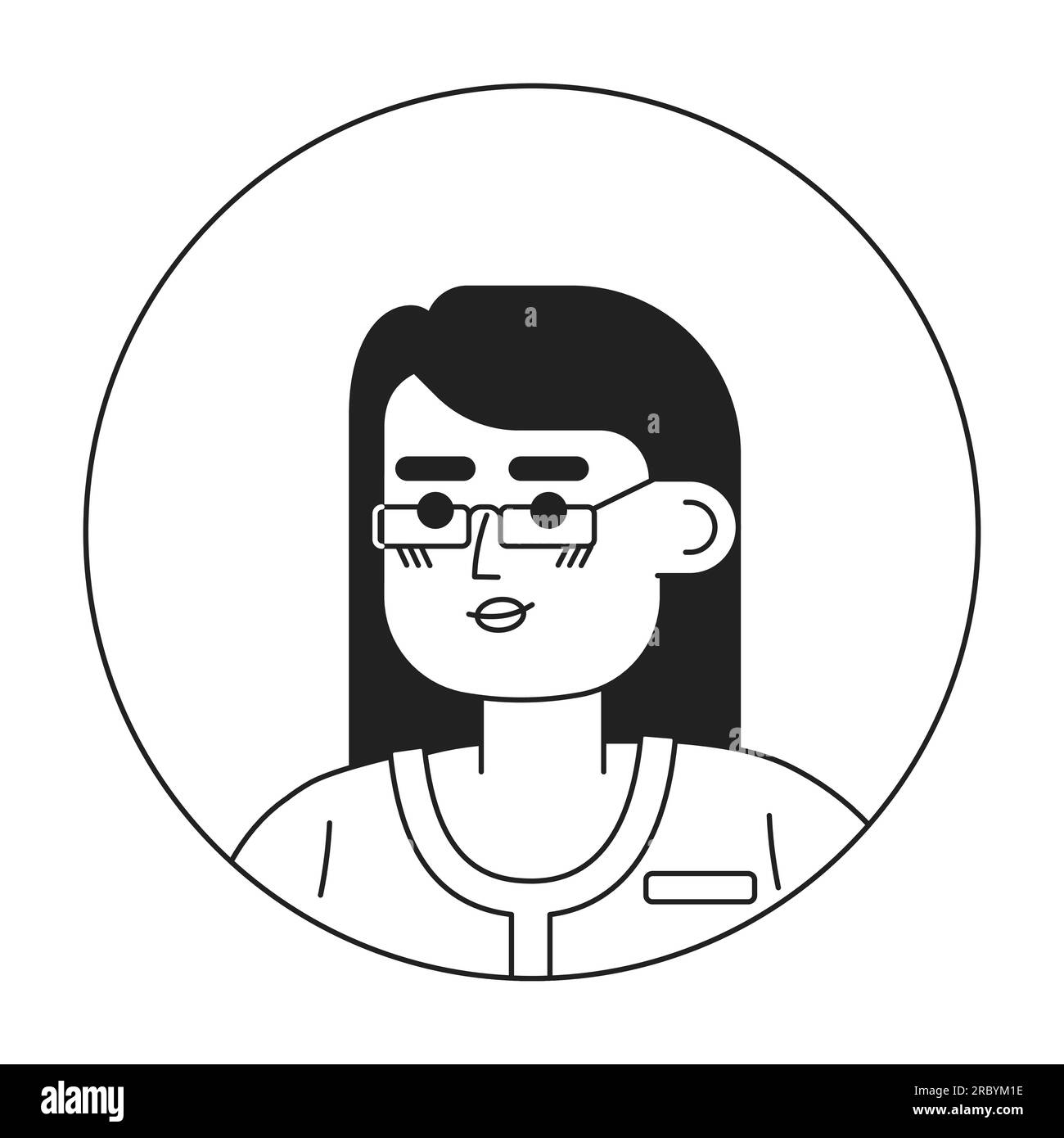 Pretty asian lady with glasses monochrome flat linear character head Stock Vector
