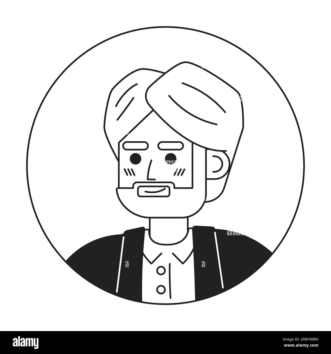 Senior indian man in turban monochrome flat linear character head Stock