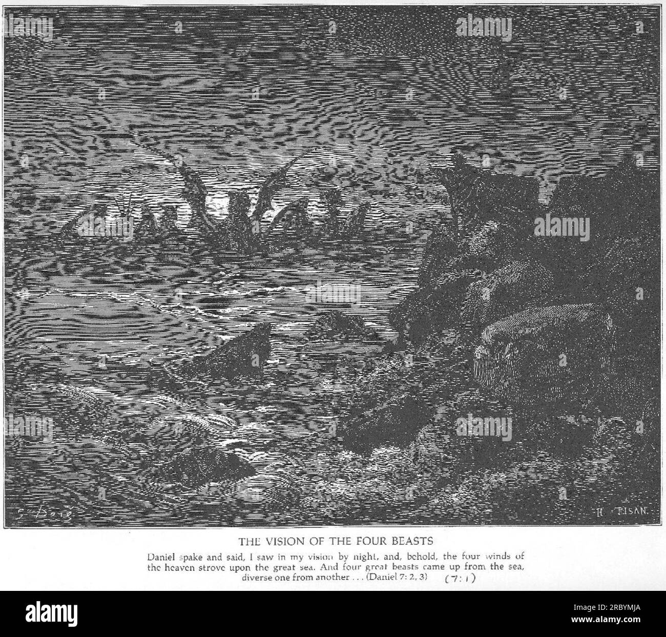 Daniel's Vision of the Four Beasts by Gustave Dore Stock Photo - Alamy