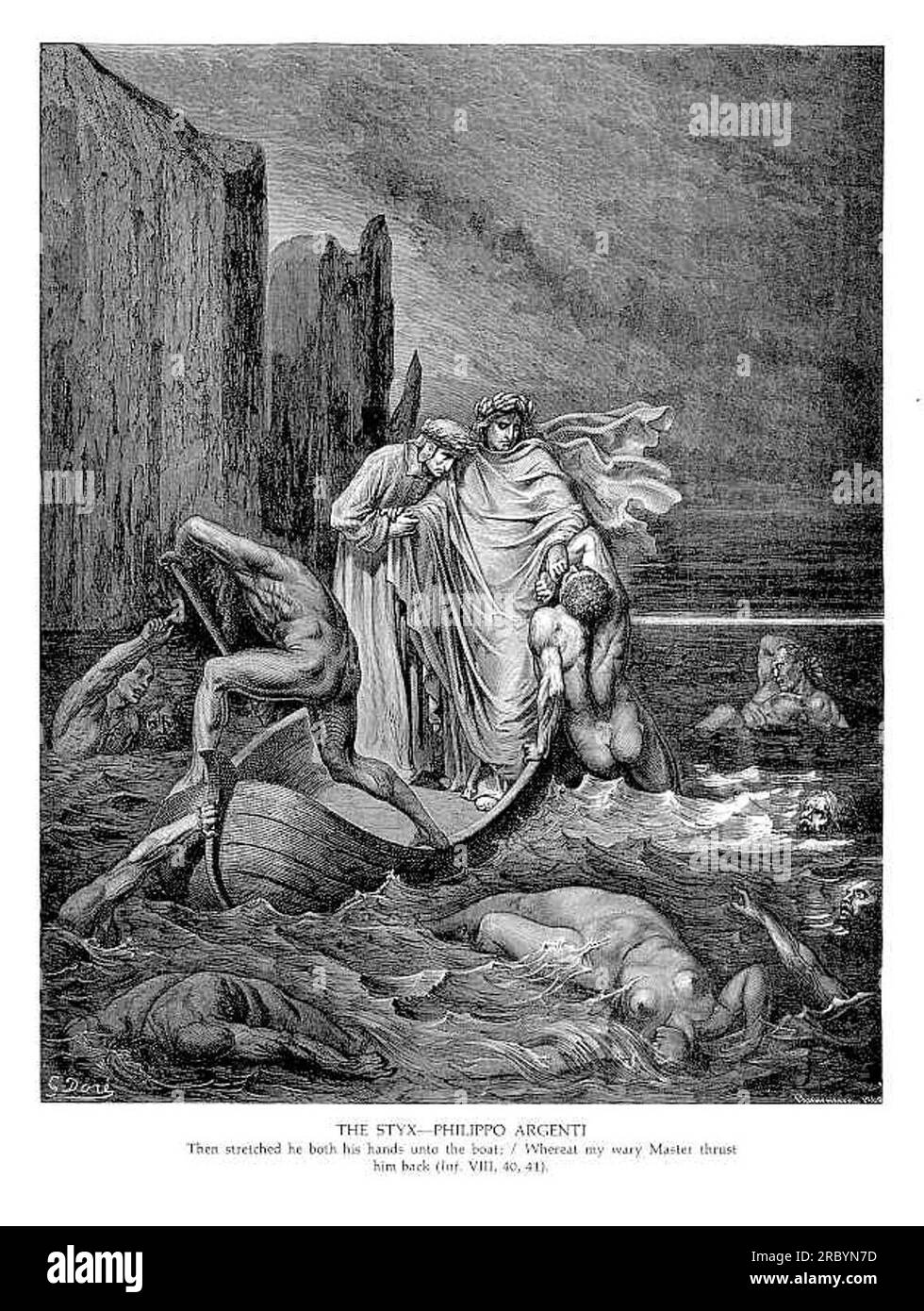 The Styx--Philippo Argenti by Gustave Dore Stock Photo