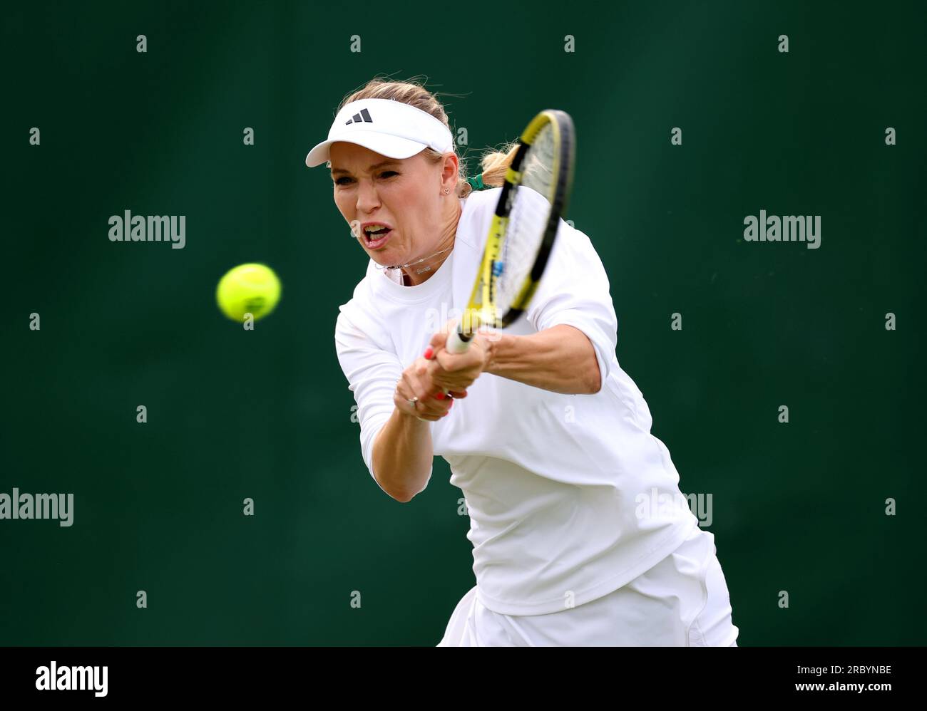 Caroline Wozniacki in action during her Ladies Invitation Doubles match