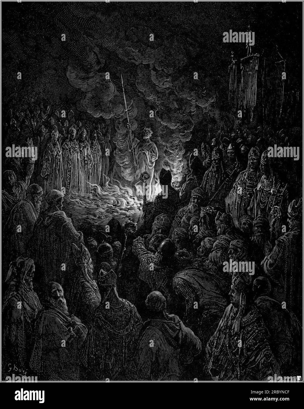 Barthelemi undergoing the Ordeal of Fire by Gustave Dore Stock Photo