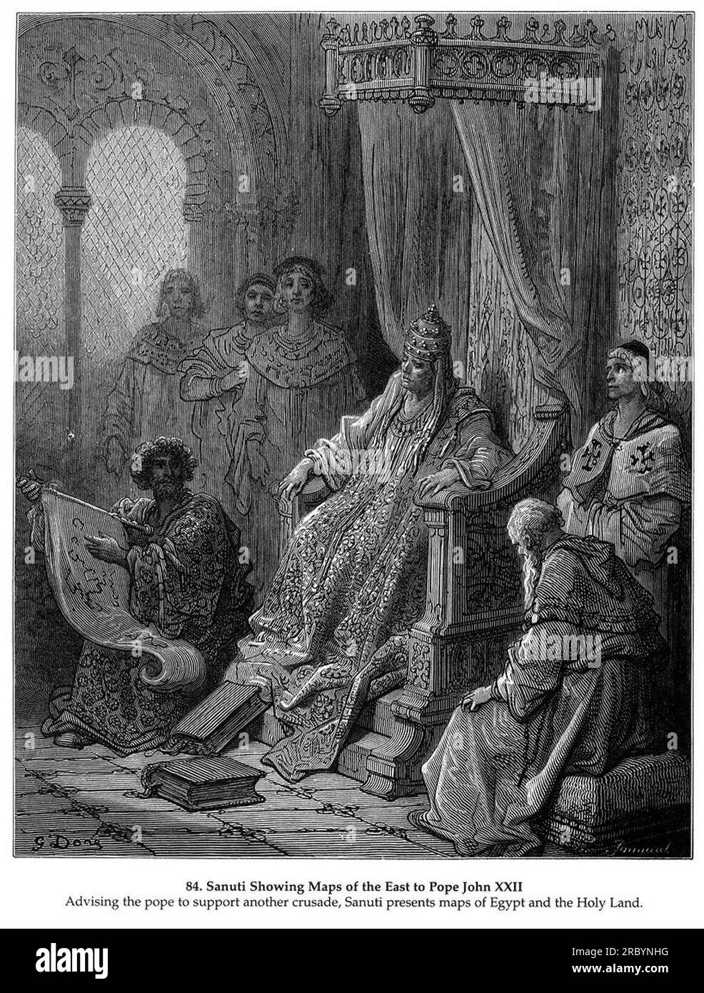 Sanuti Showing Maps of the East to Pope John XXII by Gustave Dore Stock Photo