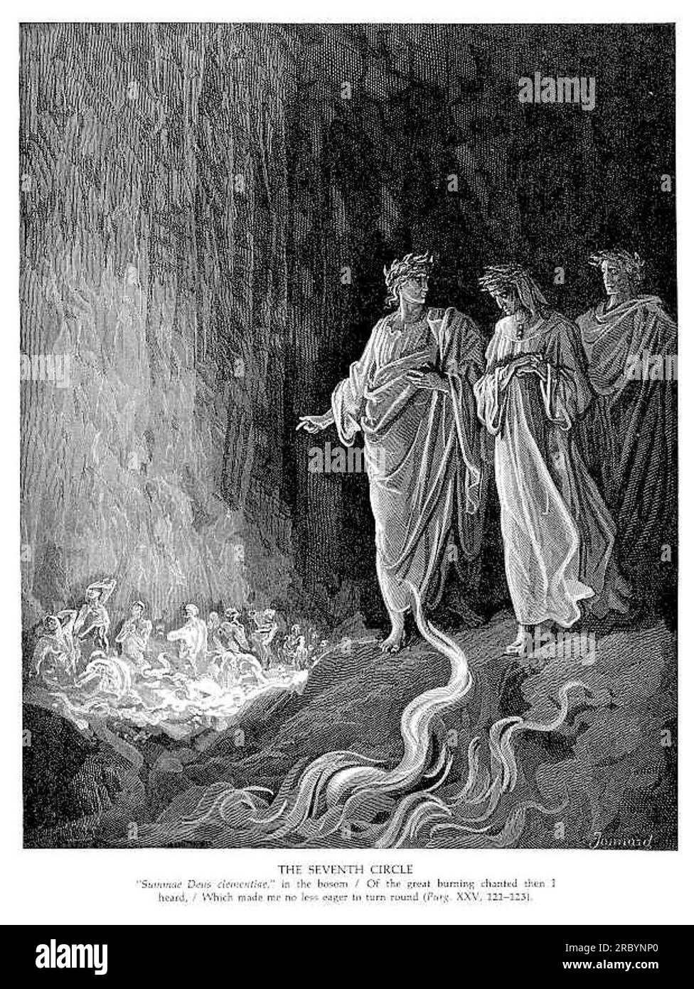 l'Inferno (The Vision of Hell) by the 13c Italian poet Dante Alighieri,  illustrated by the 19c French artist Gustave Doré. The Seventh Circle of  Hell, where the violent are punished. Here blasphemers