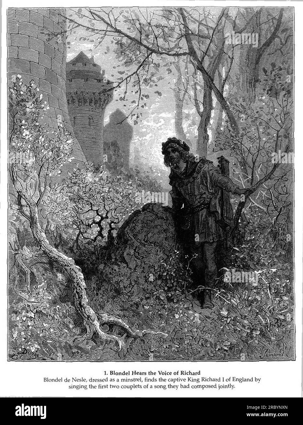 Blondel hears the voice of Richard the Lionheart 1877 by Gustave Dore Stock Photo