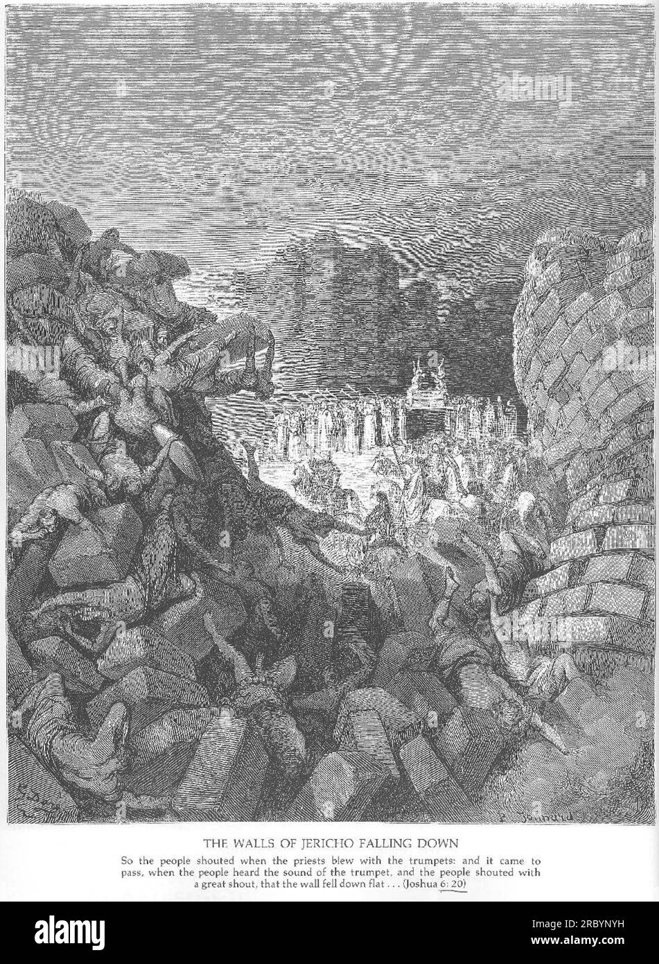 The Walls of Jericho Fall Down by Gustave Dore Stock Photo Alamy