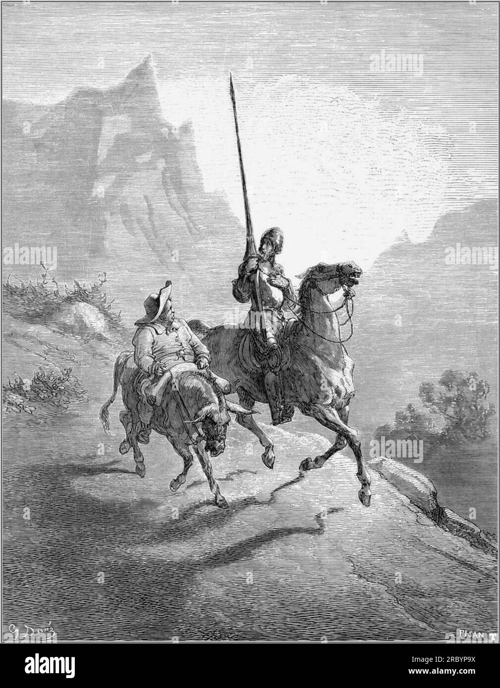 Don Quixote and Sancho Setting Out 1863 by Gustave Dore Stock Photo
