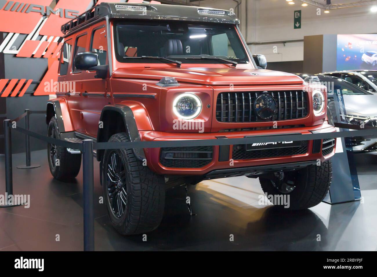 Barcelona, Spain - May 14, 2023: Mercedes-AMG G 63 on display at Automobile Barcelona 2023 in Barcelona, Spain. Stock Photo