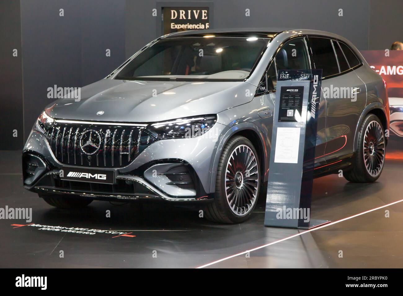 Barcelona, Spain - May 14, 2023: Mercedes-AMG EQE SUV on display at Automobile Barcelona 2023 in Barcelona, Spain. Stock Photo