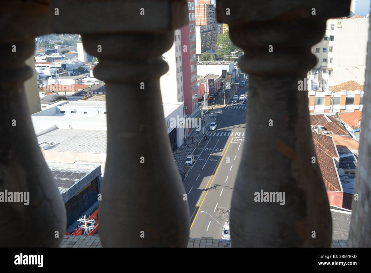 City avenue in the interior of São Paulo with decorative columns in front. Photo from top to bottom. Stock Photo