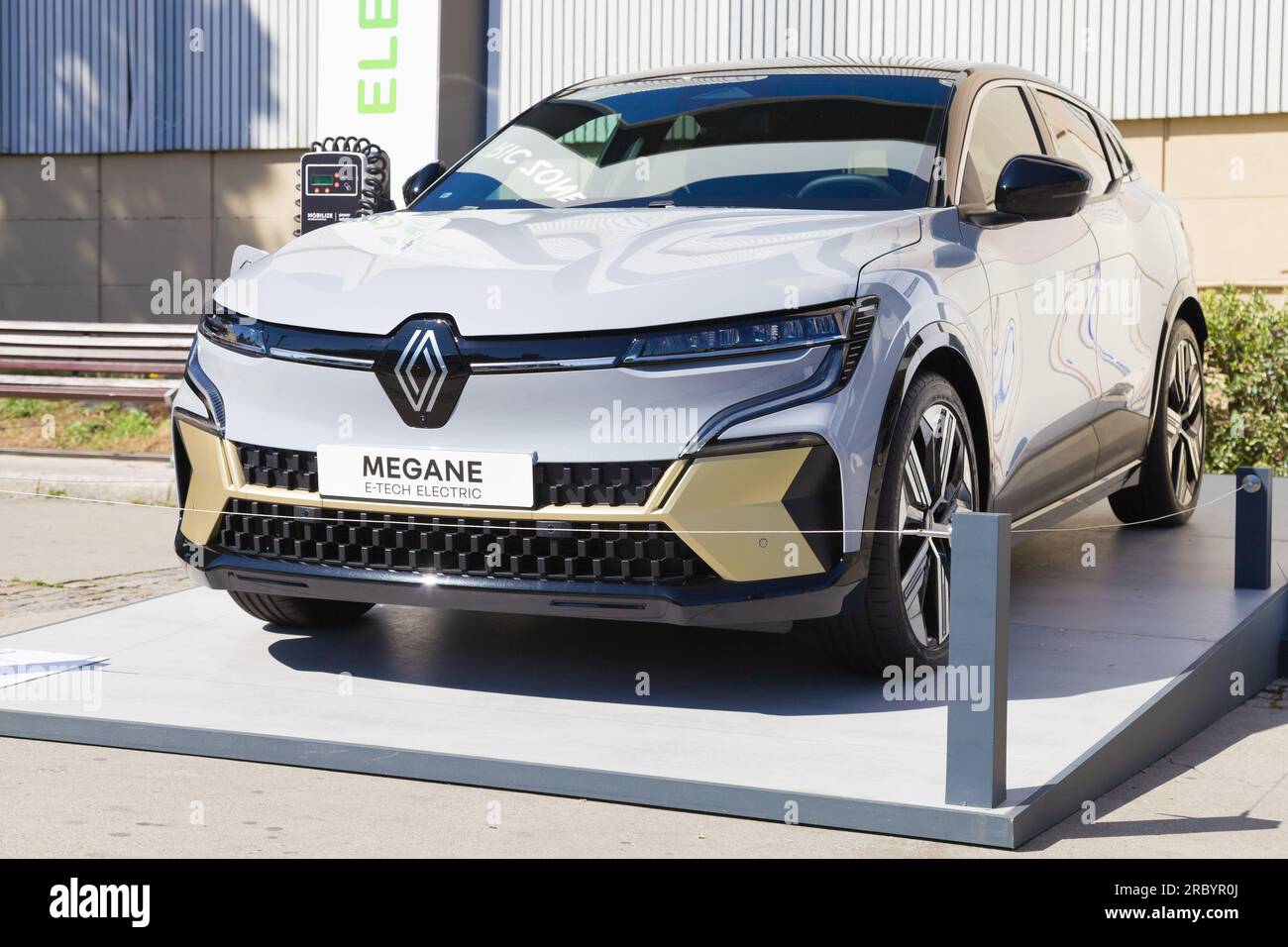 Barcelona, Spain - May 14, 2023: Renault Megane E-Tech Electric on display at Automobile Barcelona 2023 in Barcelona, Spain. Stock Photo