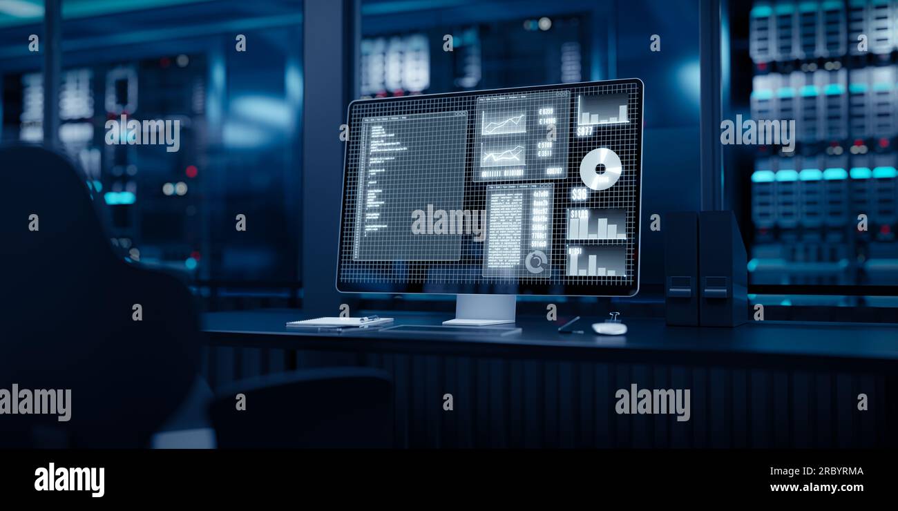 Scientific computer in a laboratory with displayed charts and ...
