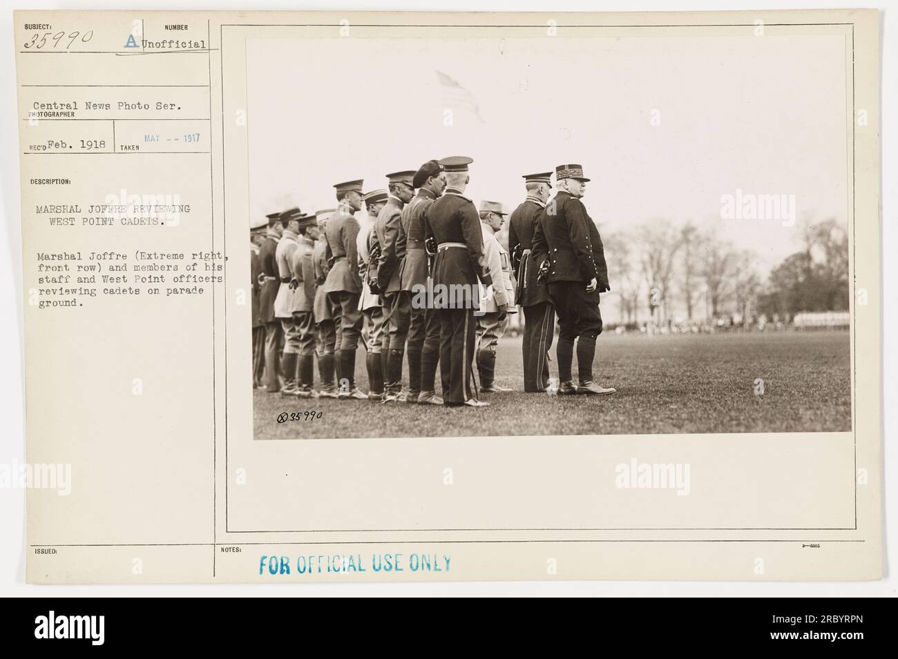 Marshal Joffre (front right) and his staff join West Point officers in
