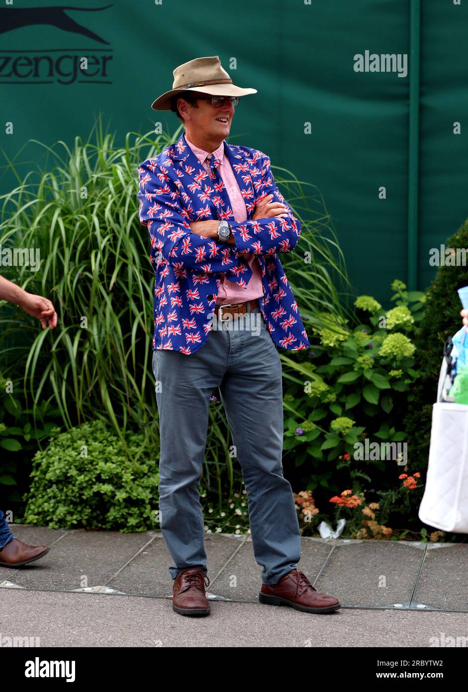 A spectator wearing a union flag blazer on day nine of the 2023