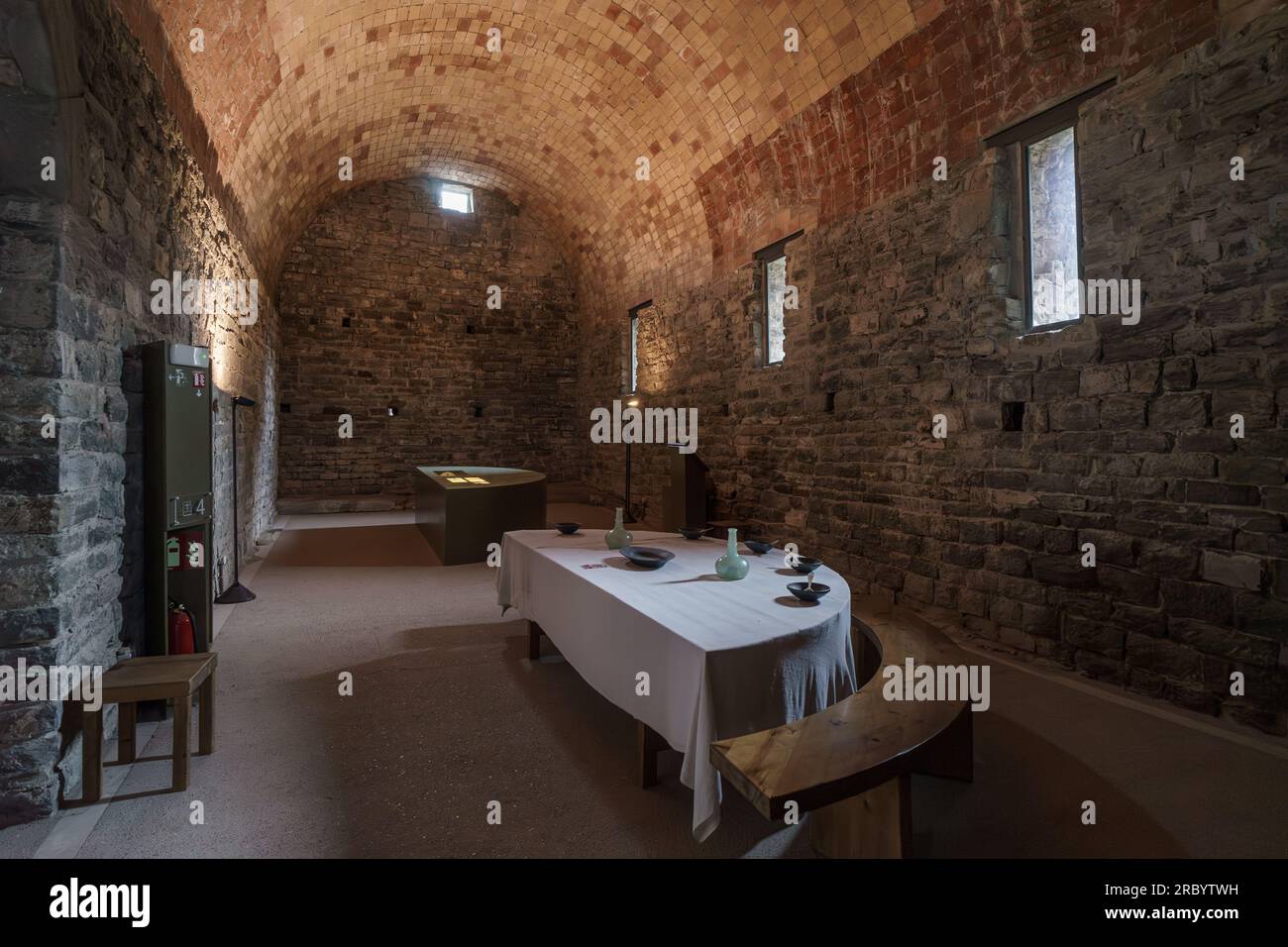 Refectory of the benedictine monastery of Sant Pere de Casserres, Spain. Stock Photo