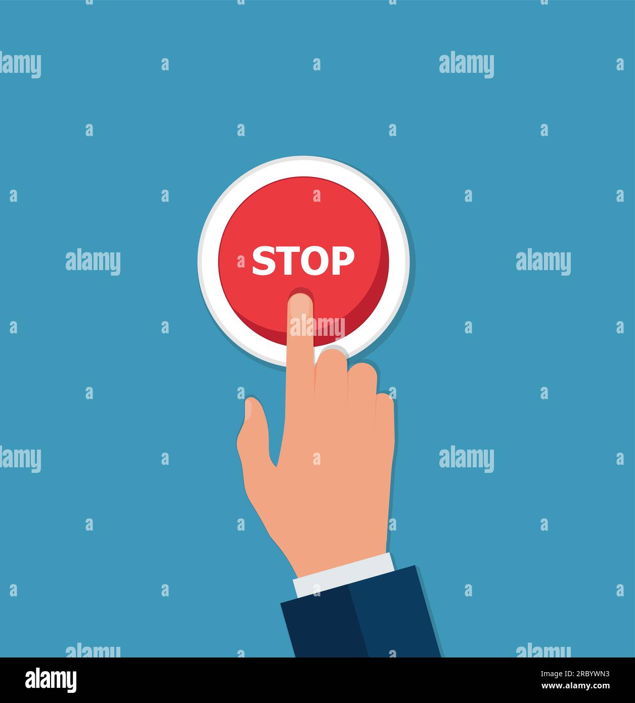 Businessman hand pressing stop button, just get stop concept Stock Vector