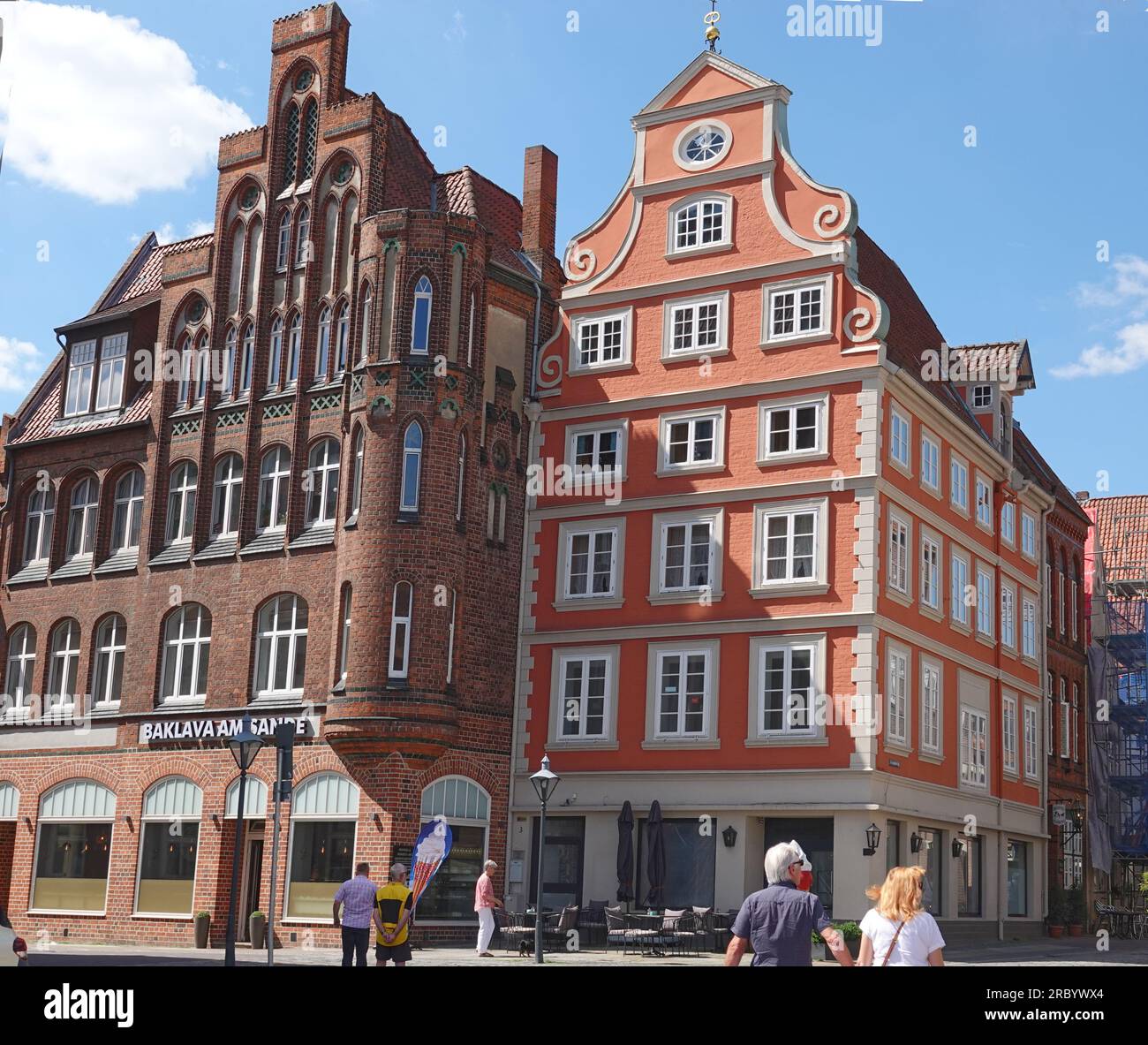 Lüneburg, Germany July 7, 2023 Two houses with unusual facades in