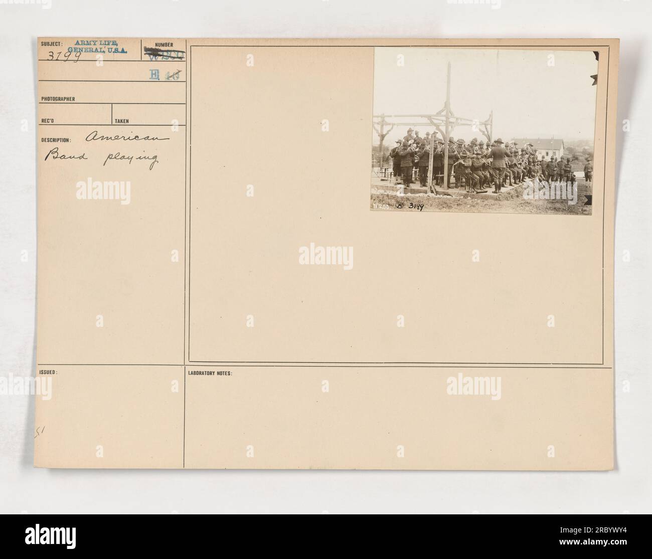 American band playing during World War One. The band is seen in uniform