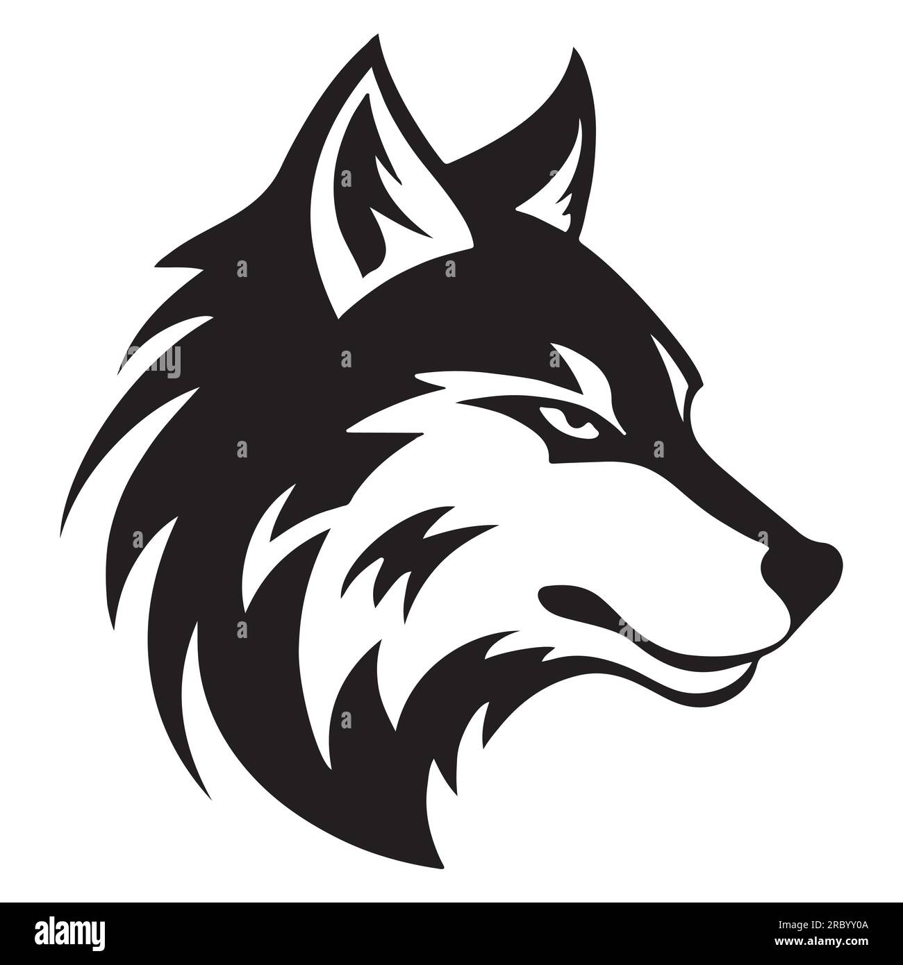 Wolf Black and White Head Minimalist Vector Tattoo Design Element. Wild