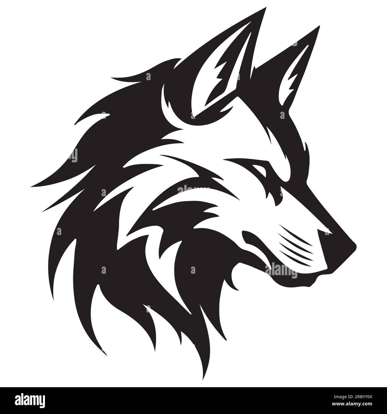 Wolf Black and White Head Minimalist Vector Tattoo Design Element. Wild Animal Mascott Illustration. Stock Vector