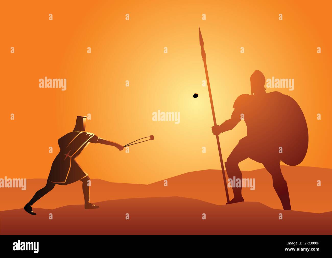 Biblical vector illustration of David and Goliath Stock Vector
