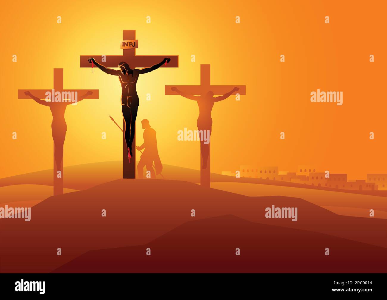 Biblical vector illustration series. Way of the Cross or Stations of the Cross, twelfth station, Jesus Dies On The Cross. Stock Vector