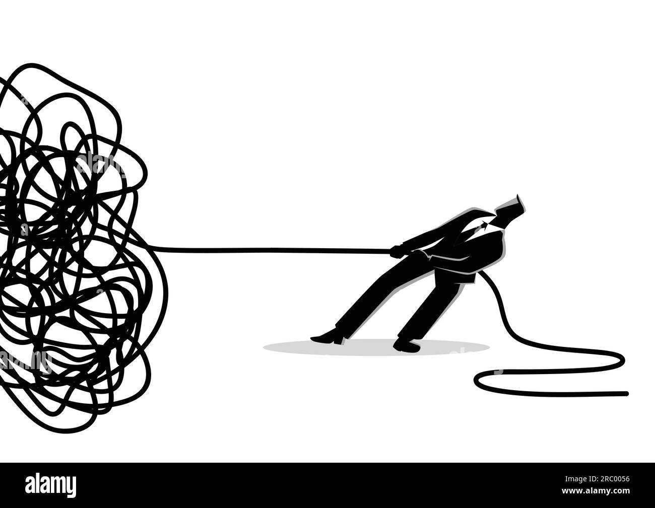 Business concept vector illustration of a businessman trying to unravel ...