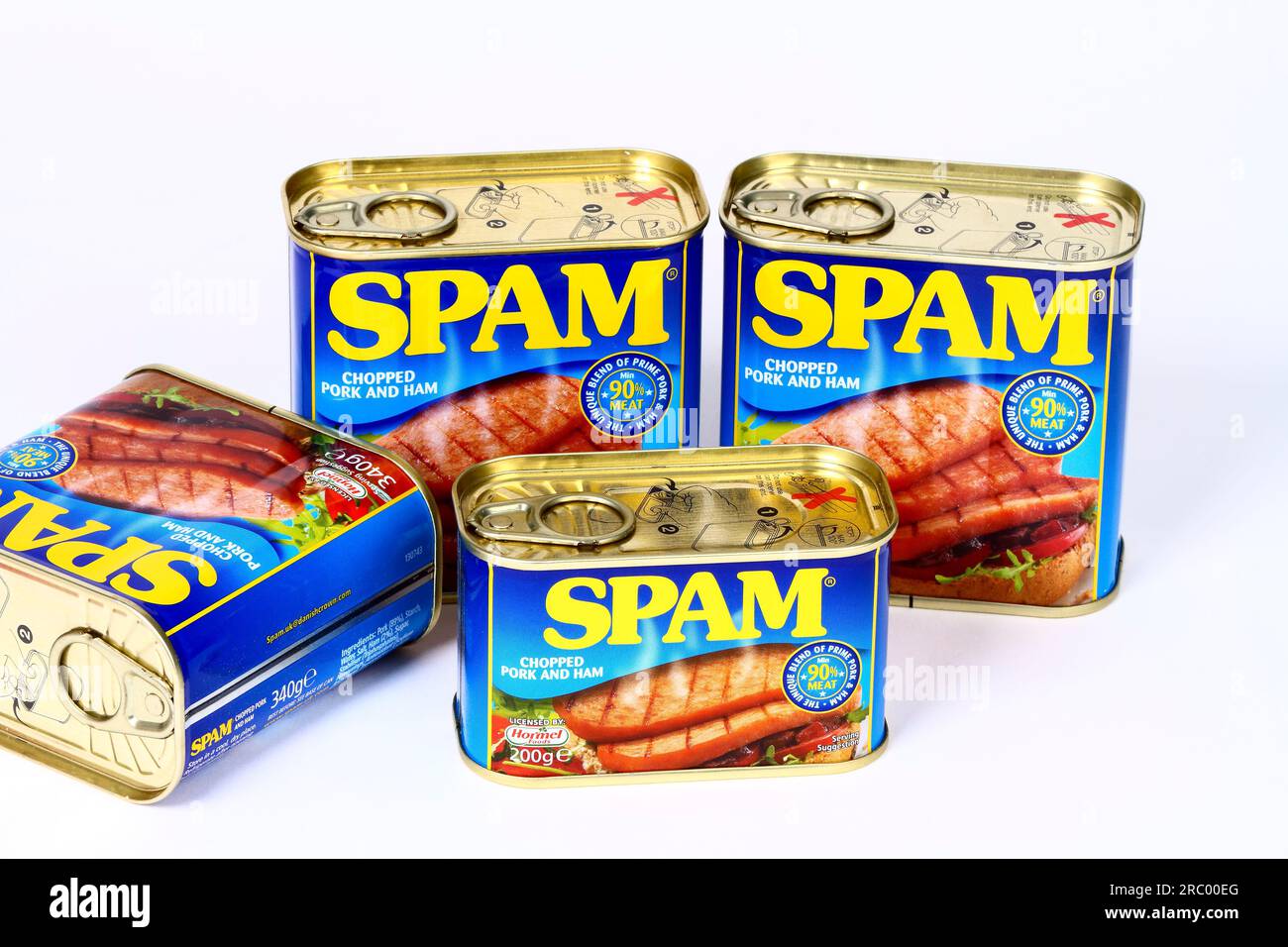 Tins of Hormel SPAM Chopped Pork and Ham canned meat Stock Photo