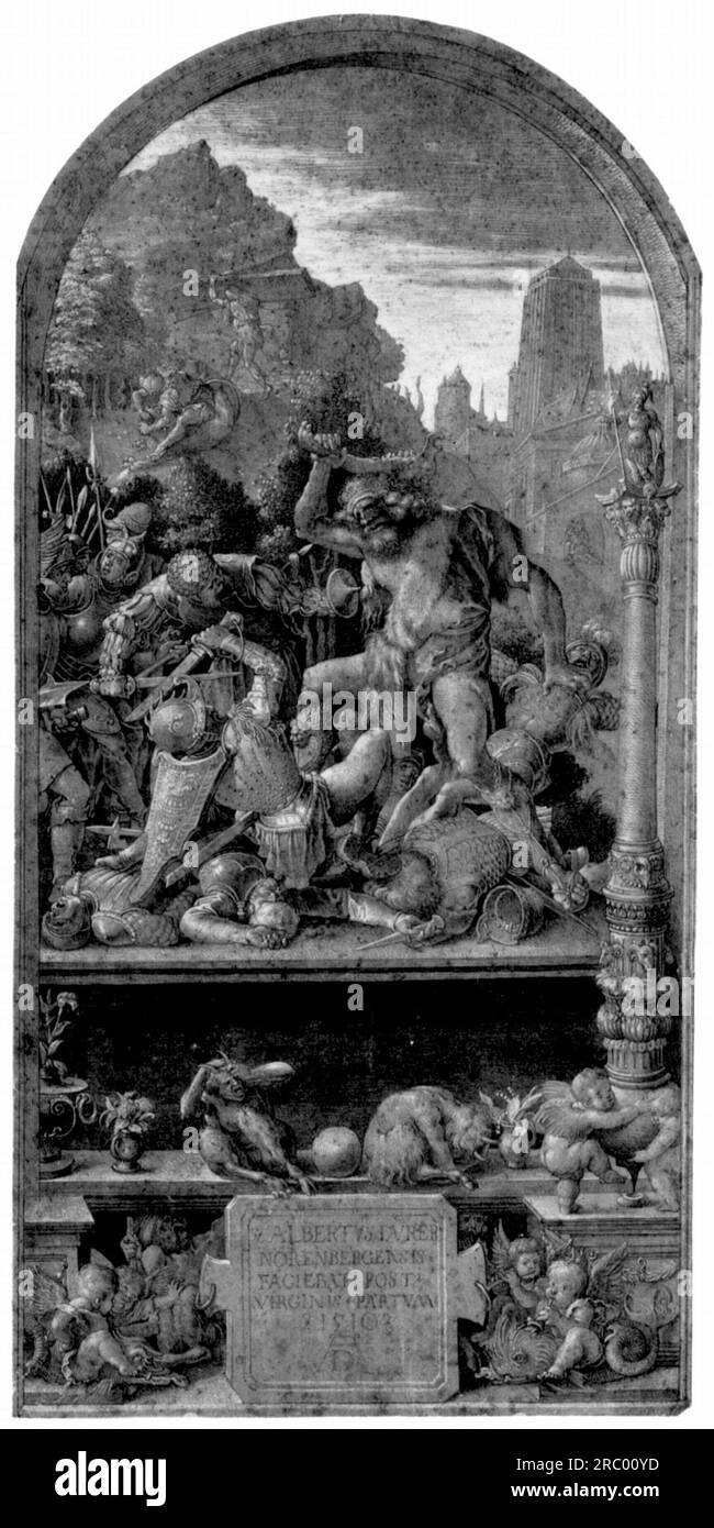Design for the Fugger Chapel in Augsburg Samson fighting the Philistines by Albrecht Durer Stock Photo