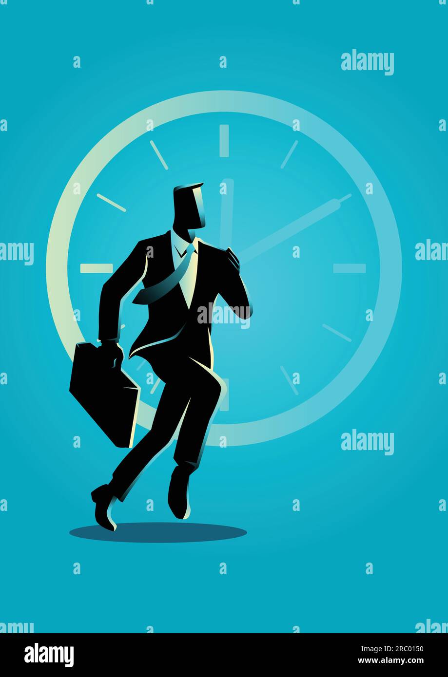 Business Concept Vector Illustration Of A Businessman Running On Clock Background Stock Vector