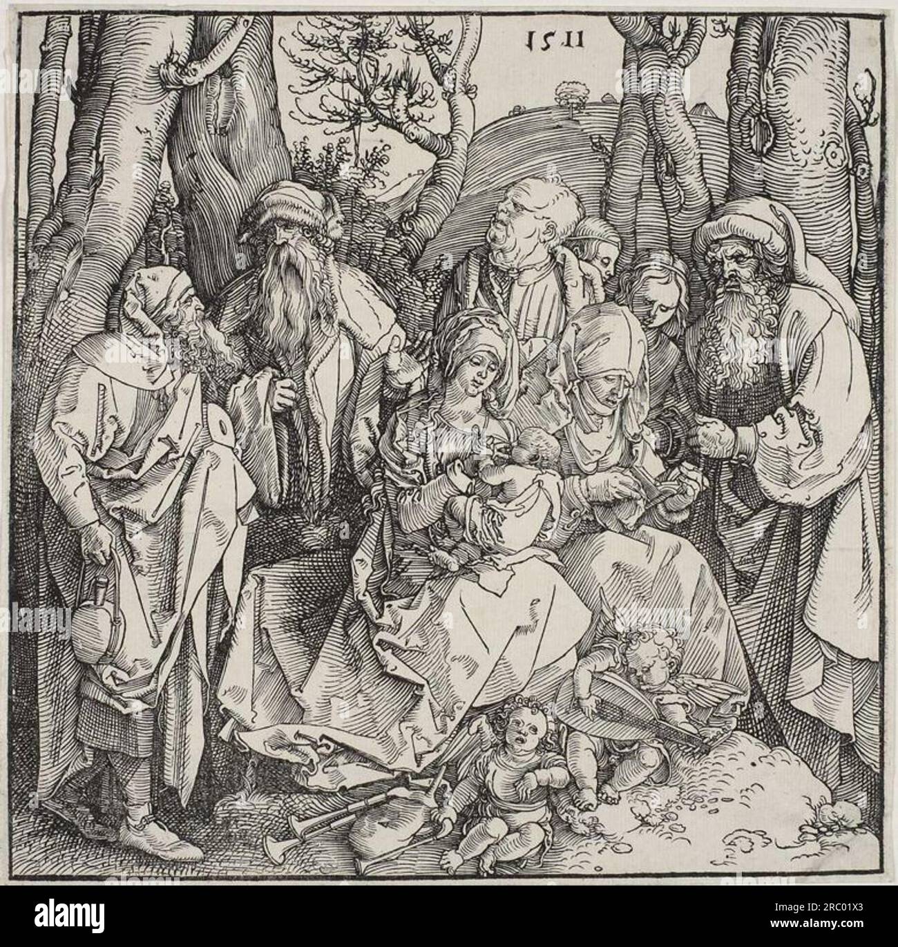 The Holy Kinship and Two Musical Angels 1511 by Albrecht Durer Stock Photo