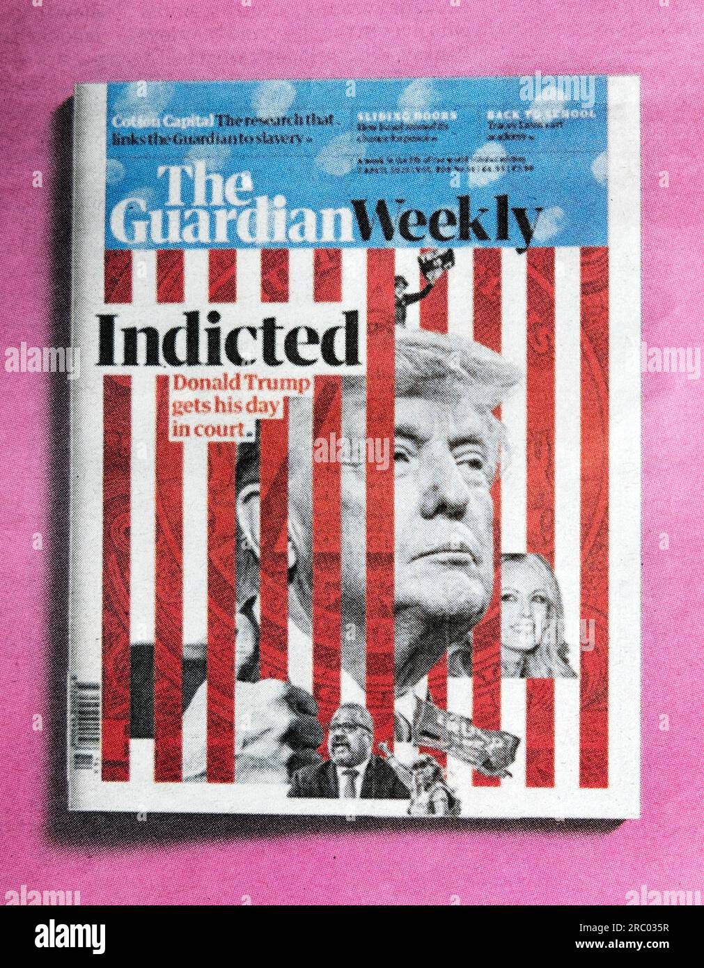 Former President Donald Trump 'Indicted' 'gets his day in court Guardian Weekly US politics front cover 7 April 2023 edition London England UK Stock Photo