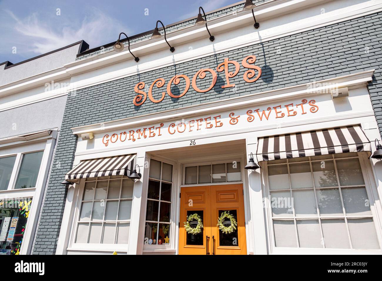 Forsyth city town historic downtown restored,business district,Scoops coffee ice