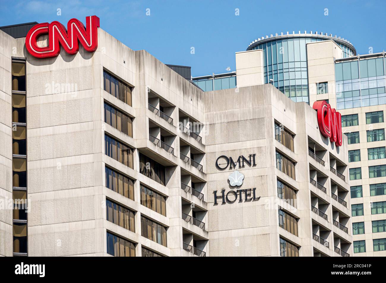 Atlanta Georgia,Omni Atlanta Hotel at CNN Center centre logo,outside exterior,building buildings Stock Photo