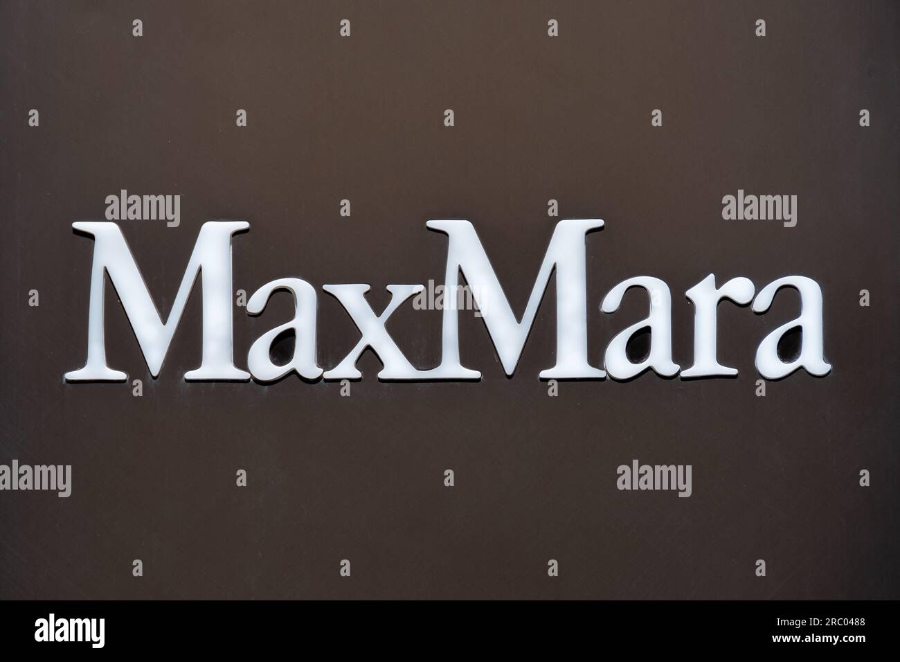 Commercial sign and logo of a Max Mara store in the Champs-Elysees ...