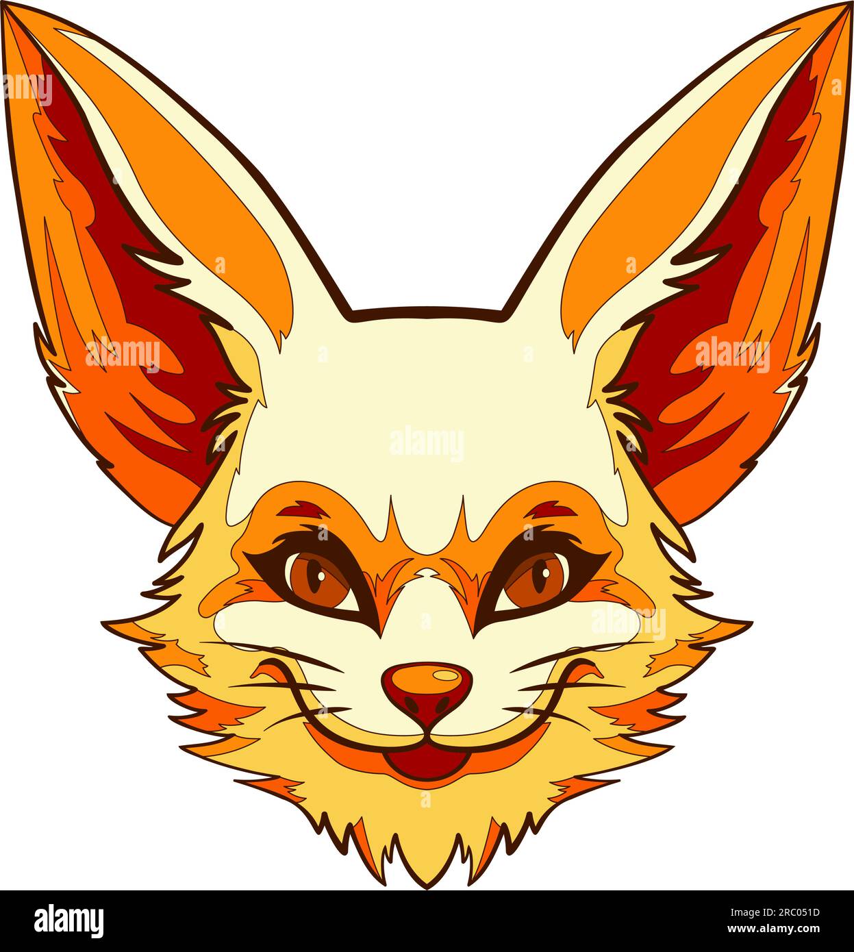 Cute muzzle fennec fox. Portrait of a orange desert fennec fox. Animal head. Vector illustration. Stock Vector