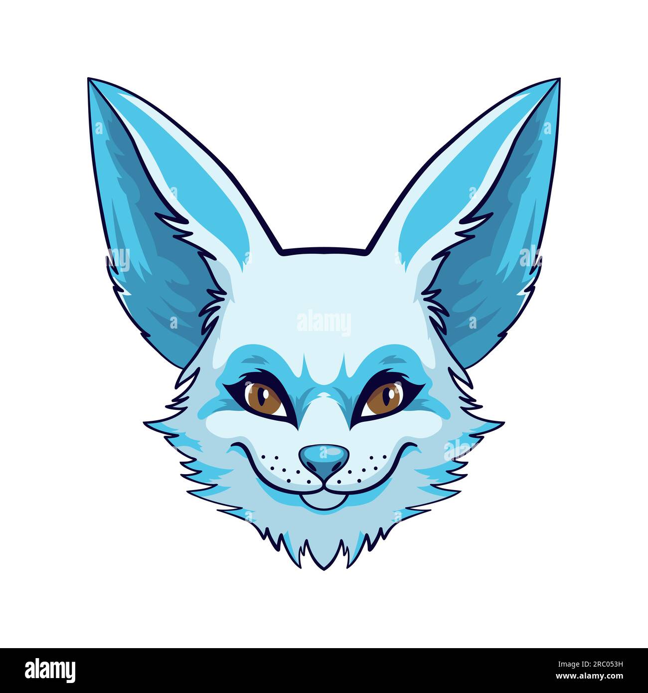 Cute portrait of fennec fox face. The desert fox fennec fox is blue. Animal head. Vector illustration. Stock Vector