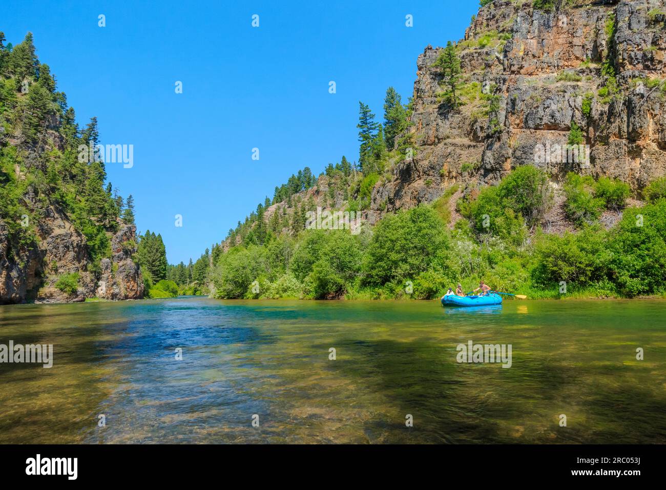 rafters floating down the blackfoot river near ovando, montana Stock