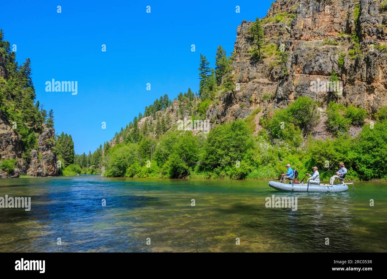 fishermen floating down the blackfoot river near ovando, montana Stock