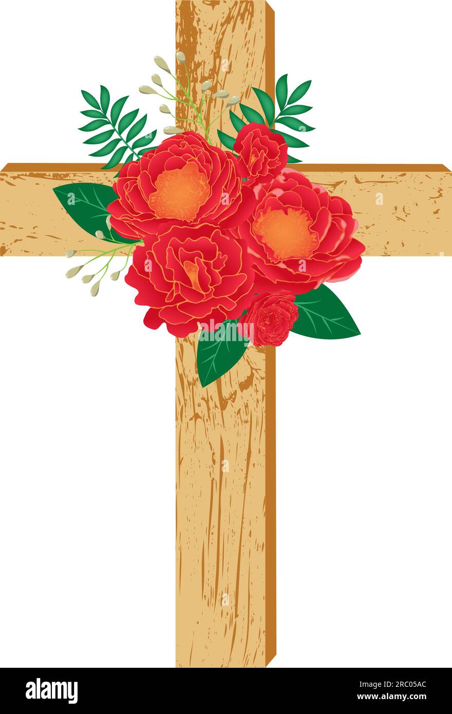 Isolated Baptism cross. Floral wooden cross. Vector illustration. Stock Vector