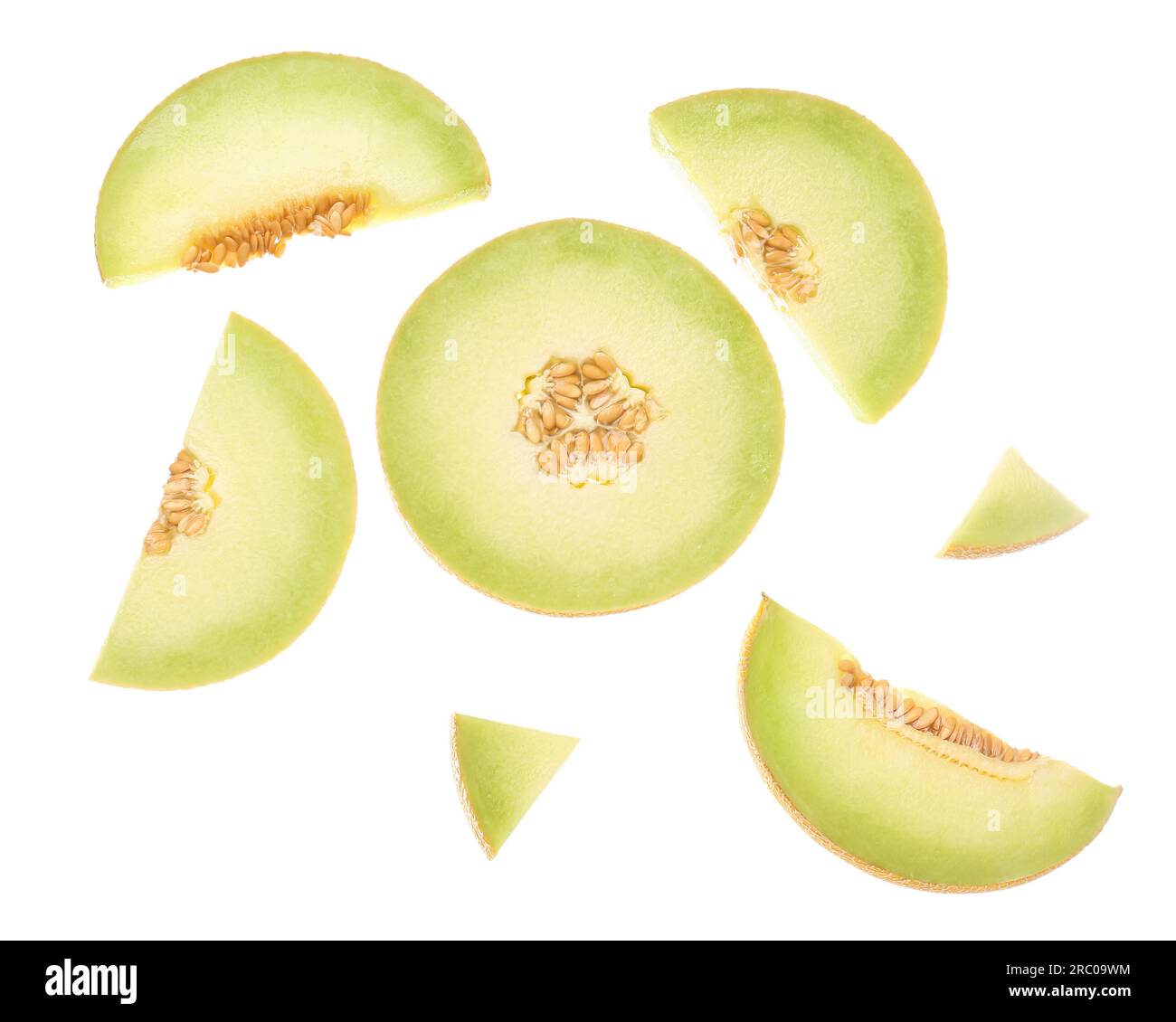Pieces of sweet melon on white background Stock Photo